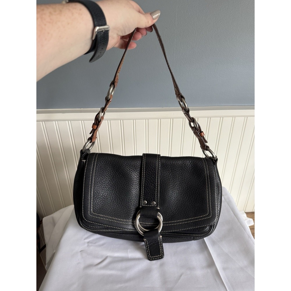 COACH Vintage 10133 Y2K Pebbled Leather Black Brown Chelsea Flap Shoulder Bag
